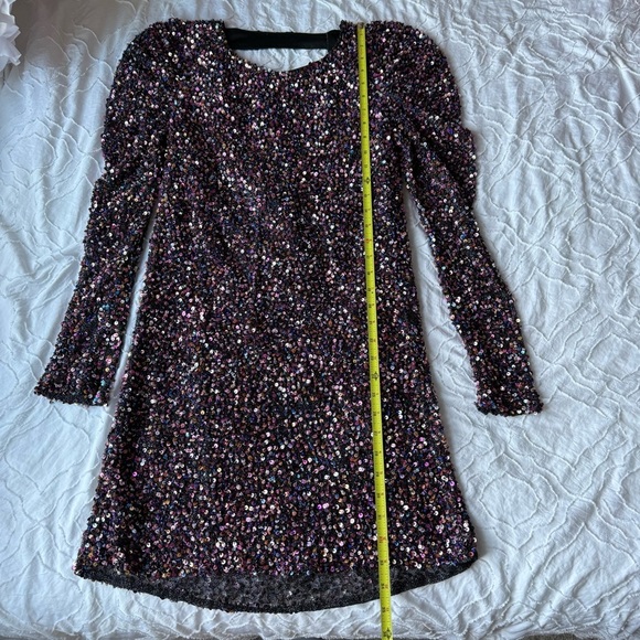 Parker Multicolor Sequin Long Sleeve Dress Open Back Detail - Picture 2 of 15